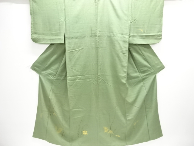 JAPANESE KIMONO / ANTIQUE KIMONO / SILK / TSUMUGI / PLANTS & FERN